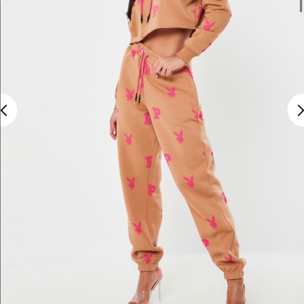 Playboy Missguided pink and tan logo joggers